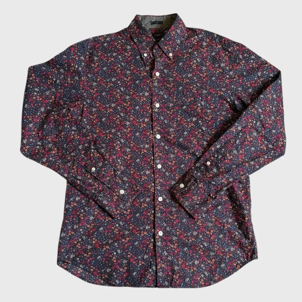 J. Crew Men's Slim Fit Floral Button-Down Shirt Size M Navy Multicolor Preppy